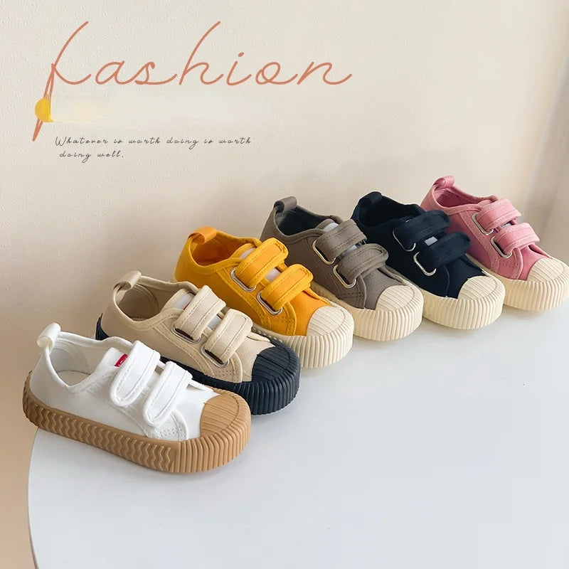 Children Canvas Shoes for Boys and Girls Spring Autumn Hook and Loop Shoes Soft Bottom Breathable Toddler Baby Biscuit Shoes