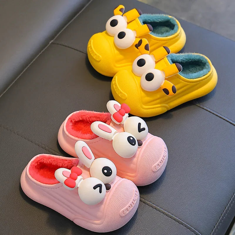 Children Shoes Winter Baby Cartoon Warm Cotton Plush Slippers Antiskid Slippers House Kids Lovely Waterproof Sandalias De Mujer