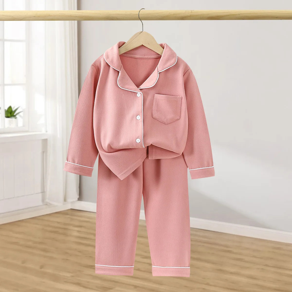 Children Cotton Underwear Set Boy Baby Clothe Girl Button Down Sleepwear Loungewear Spring Fall Kid Long Sleeve Pajama 2pcs Suit