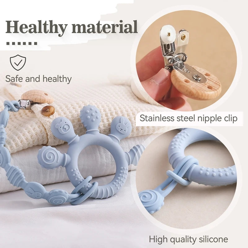 Finger Teether Silicone Pacifier Chain Baby Teether No BPA Teething Ring Gum Baby Care Equipment Silicone Baby Care Utensils