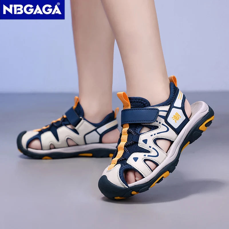 Summer Sport Sandals for Children's 5-16 Years Boys Breathable Anti-Slip Beach Shoes Outdoor Anti-Bump Closed Toe Sandails