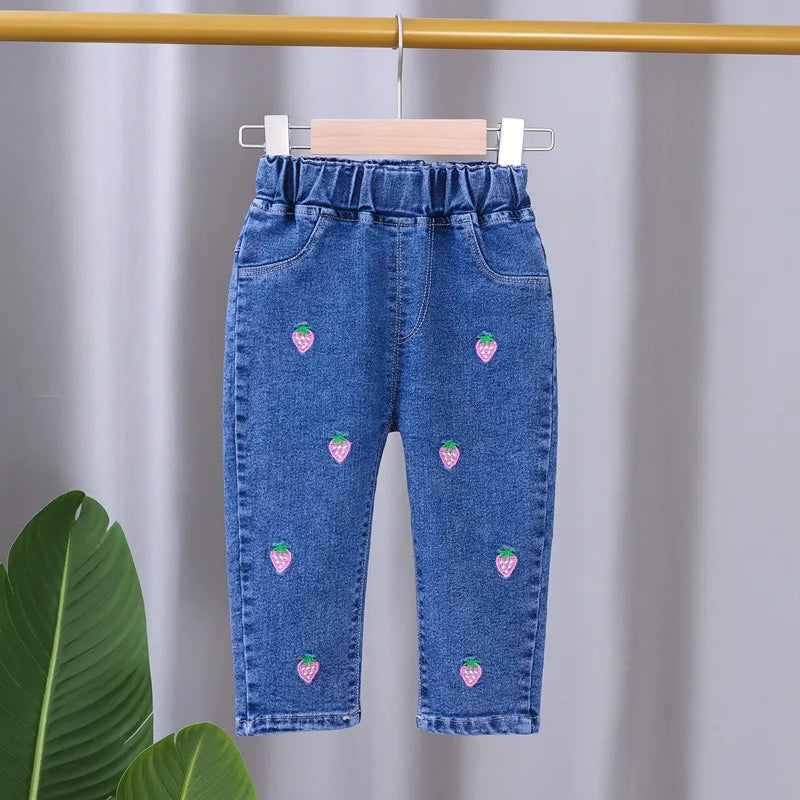 Jeans for Kids Girls Trousers Spring Autumn 2023 New Bow Bell-bottomed Stretch Princess pants for children Girl Denim Pants