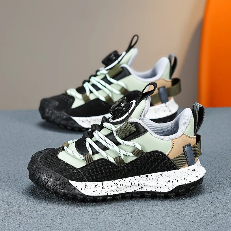 Boys' Shoes 2024 Summer New Breathable Mesh Sports Shoes Anti-Kick Baotou Shoes Children's Rotating Buckle Running Shoes