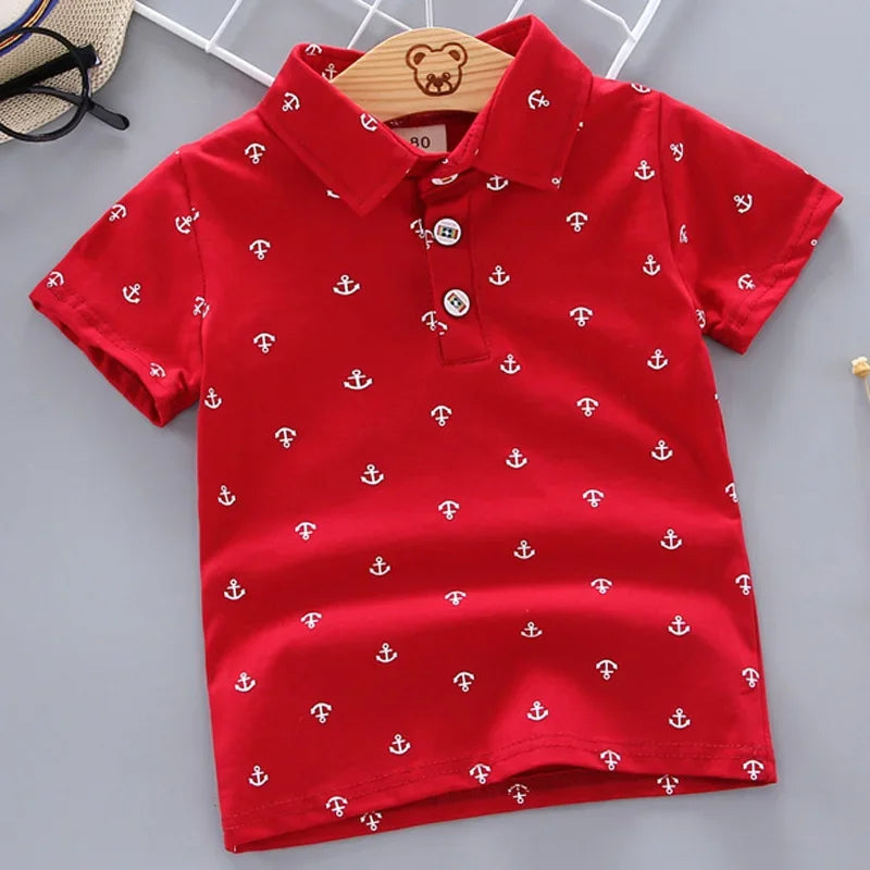 2025 Summer New Boys Fashion Print Short Sleeve Turndown Collar Cotton Shirt Breathable Children Tops Baby Clothes Dropshipping