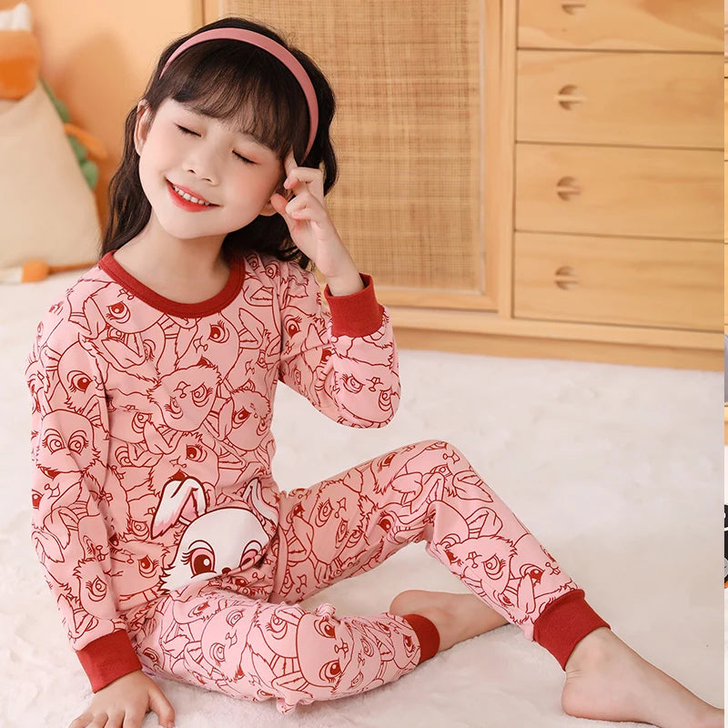 Kids' Cotton Pajama Set – Soft Full-Sleeve Sleepwear for Boys and Girls, Cartoon Print, Ideal for Spring, Autumn, and Winter
