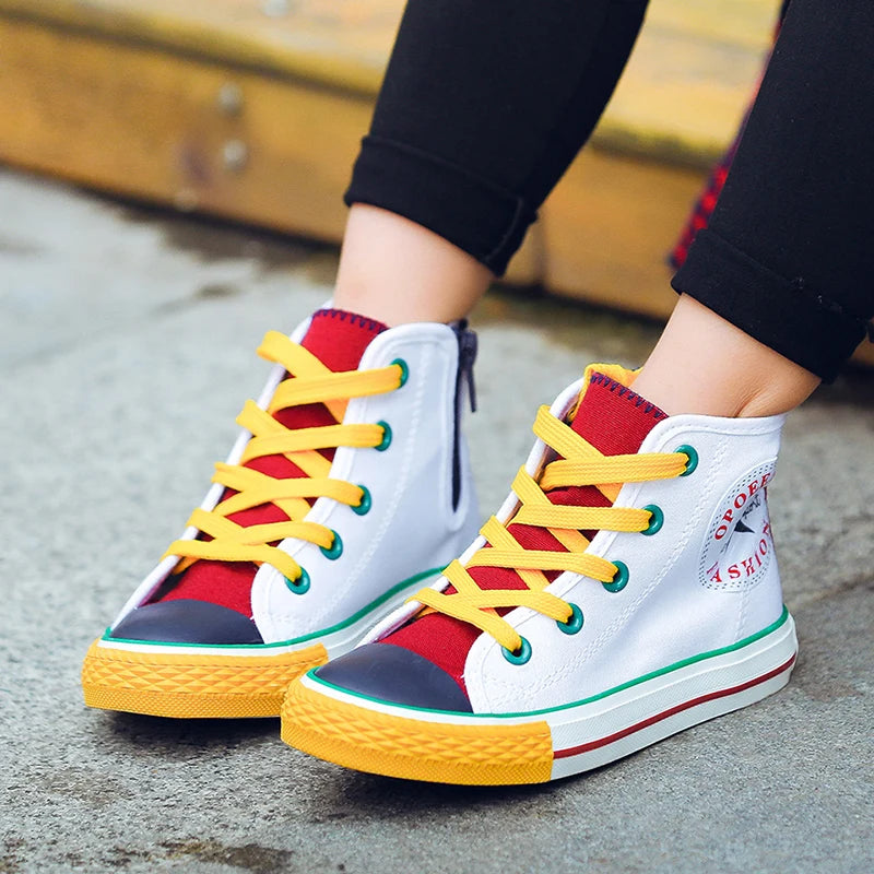 Opoee Children's Shoe Wholesale 2023 Spring Boys' and Girls' Board Shoes Korean Edition Colored Fashion Mid Top Children's Canva