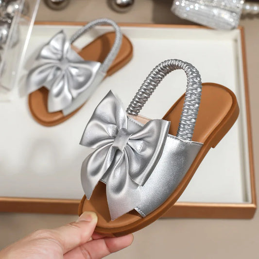 Children's sandals summer new hollow out walking shoes flat sandals cross-border hot selling butterfly knot elastic band sandals