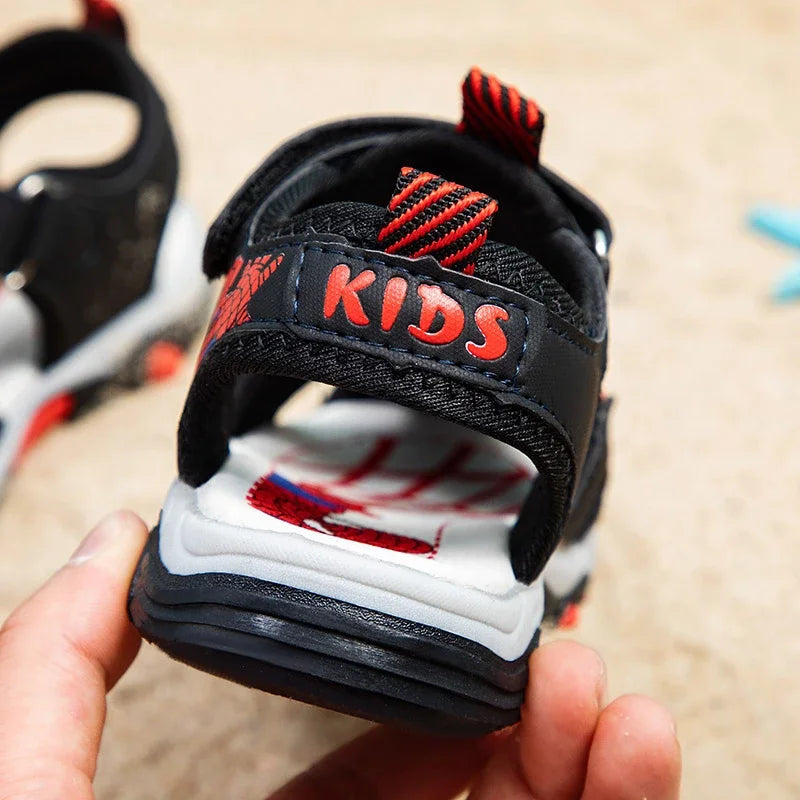 Summer Kids' Sports Sandals – Breathable Hollow-Out Design, Non-Slip Soft Soles for Boys and Girls in Black, Red, Gray, and Blue