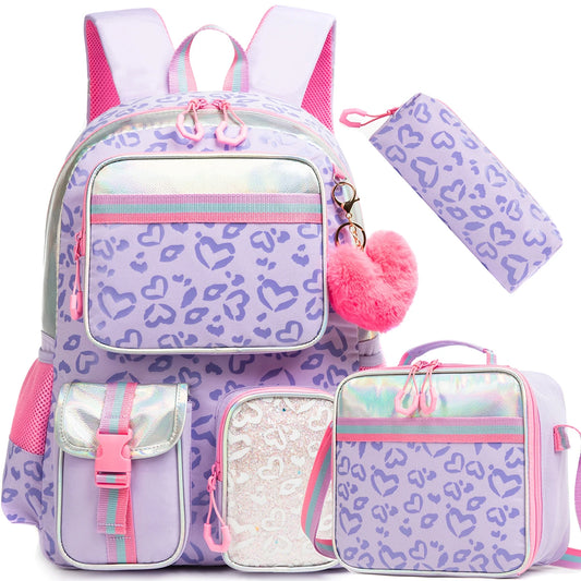 Girls' Macaron Color-Block School Backpack – Large-Capacity, Premium Bag with Rainbow Zipper for Kids and Teens