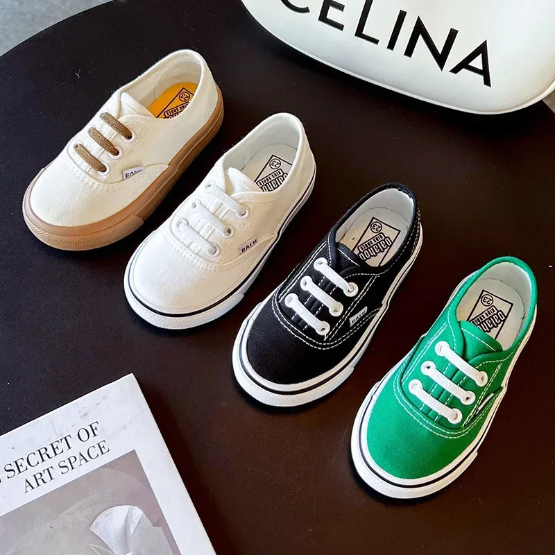 Children's Slip-On Canvas Shoes – Breathable, Solid Color Casual Footwear with Thick Soft Sole and Flat Bottom for Outdoor Wear