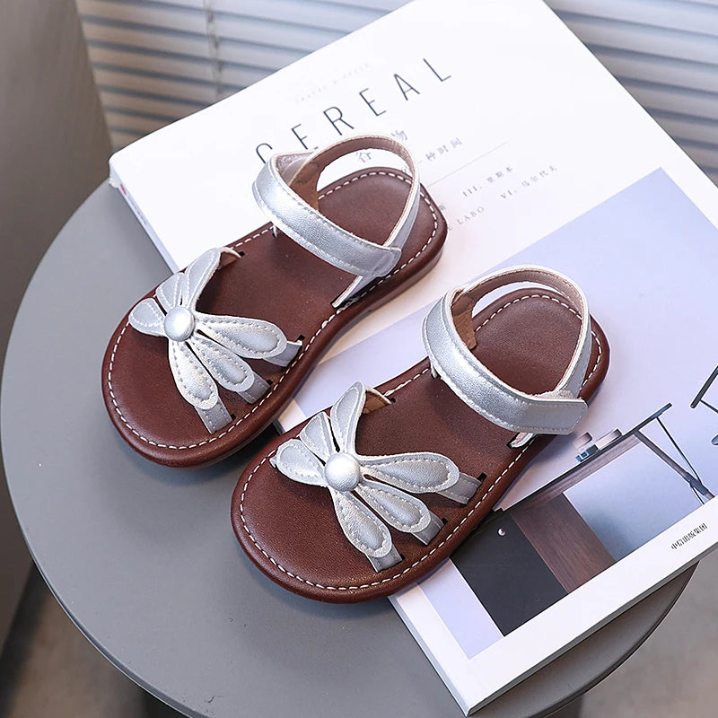 Toddler Girl's Sandals Hollow-out Solid Color Flower Pu Leather Kids Sliders Open Toe Light Sweet Hook-loop Summer Children Shoe