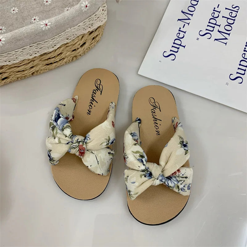 Child Slippers Summer Girl Shoes Printed Wave Point Dot Bow Sandals Lndoor Exposed toe Soft Bottom Casual Slippers Kid Sandals