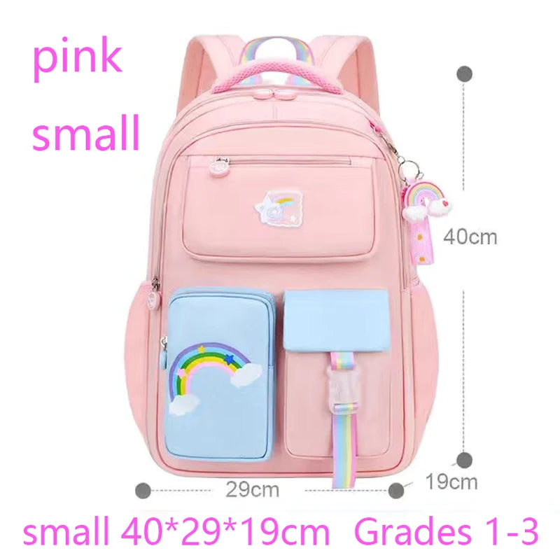 Premium Girls' School Backpack – Macaron Color-Block Design with Rainbow Zipper, Large Capacity Bag for Kids and Teens