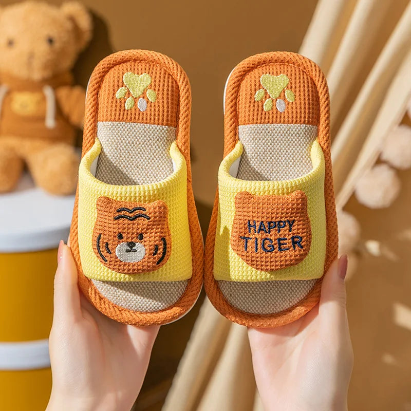 Litfun New Kids Slippers Linen Home Boys Girls Slippers Cartoon Rabbit Summer Indoors Kids Slides Comfort Non-slip Kids Sandals
