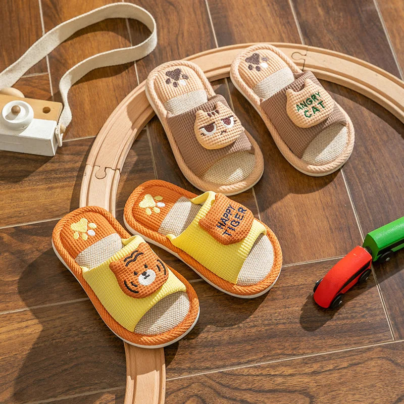 Litfun New Kids Slippers Linen Home Boys Girls Slippers Cartoon Rabbit Summer Indoors Kids Slides Comfort Non-slip Kids Sandals