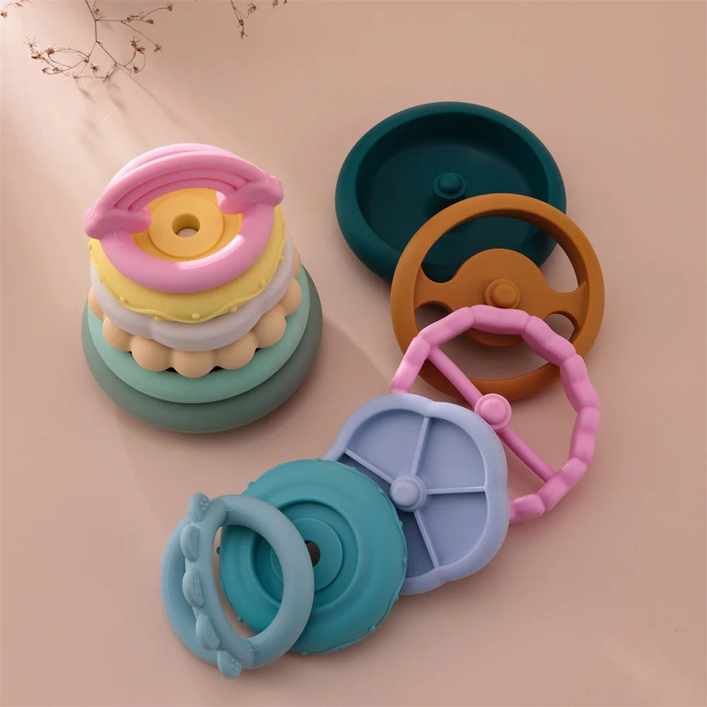 Color Kids 1Set Silicone Stacking Blocks Teether Toy BPA Free Soft Building Montessori Baby Toys 0-12M Safe Chewing Toy