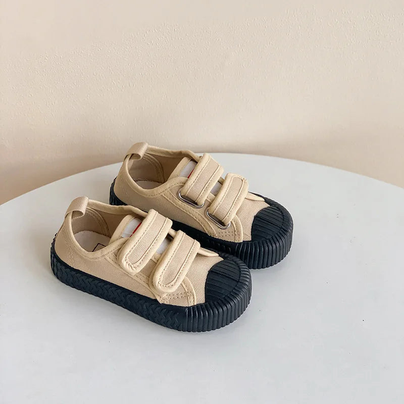 Children Canvas Shoes for Boys and Girls Spring Autumn Hook and Loop Shoes Soft Bottom Breathable Toddler Baby Biscuit Shoes