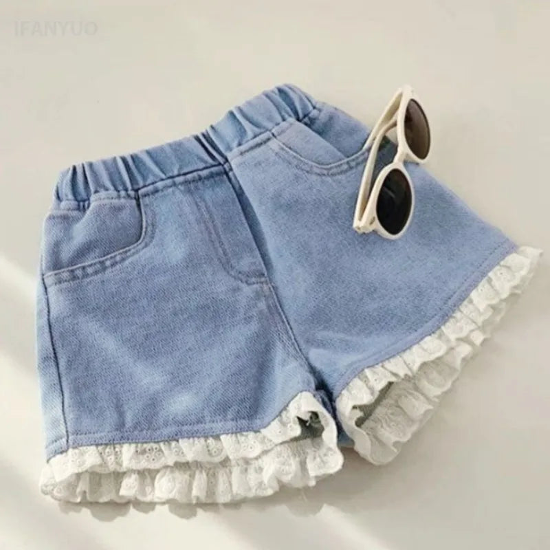 3-12Y Girls' Denim Shorts 2025 Summer New Stylish Pant Fashion Children's Loose Fit Baby Thin Cotton Versatile Blue Short Pants