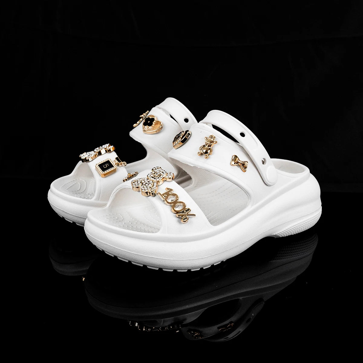 Fashion Popular Family Cartoon Gold Diamond Bear Slippers New Flats Bottom Boys and Girls Non-Slip Soft Bottom Sandals 811
