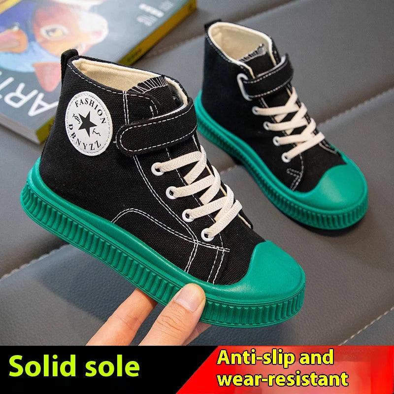 2025 New Children's High-Top Canvas Shoes Boys and Girls Ins Tide Soft Bottom Sneakers with Breathable Casual Board Shoes
