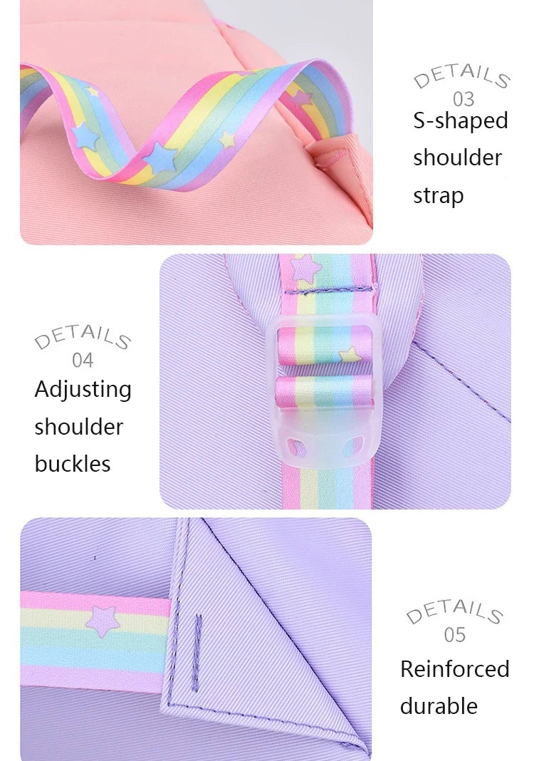 Premium Girls' School Backpack – Macaron Color-Block Design with Rainbow Zipper, Large Capacity Bag for Kids and Teens