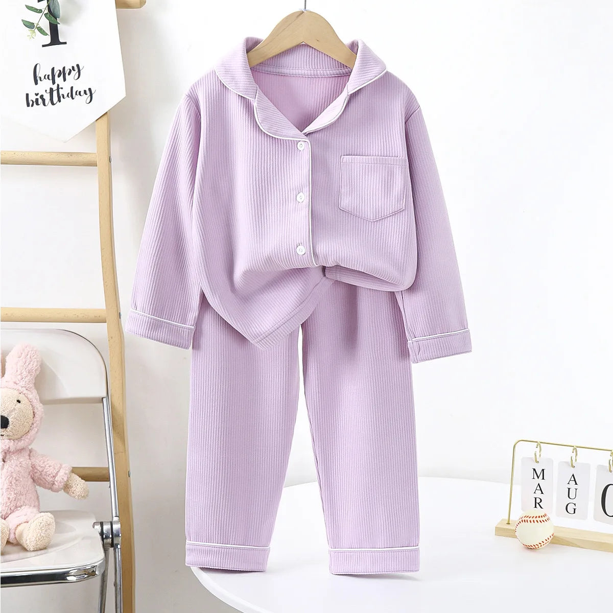 Children Cotton Underwear Set Boy Baby Clothe Girl Button Down Sleepwear Loungewear Spring Fall Kid Long Sleeve Pajama 2pcs Suit