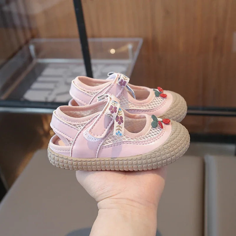 Baby Girls Sandals Cut-outs Cherry Children Beach Shoes Toddler Kids Summer Princess Shoes Anti Slip Soft Sole Babies Sandals
