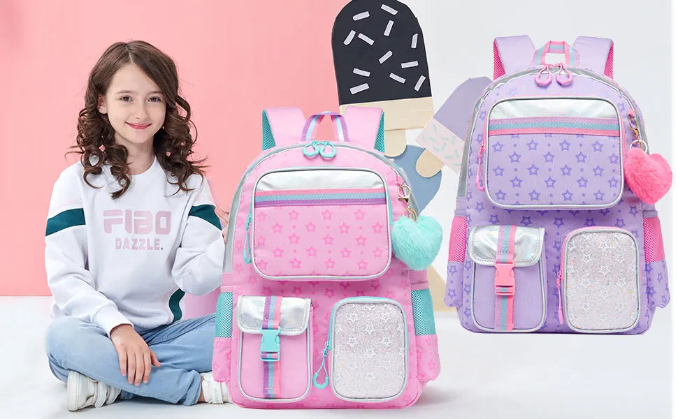 Girls' Macaron Color-Block School Backpack – Large-Capacity, Premium Bag with Rainbow Zipper for Kids and Teens