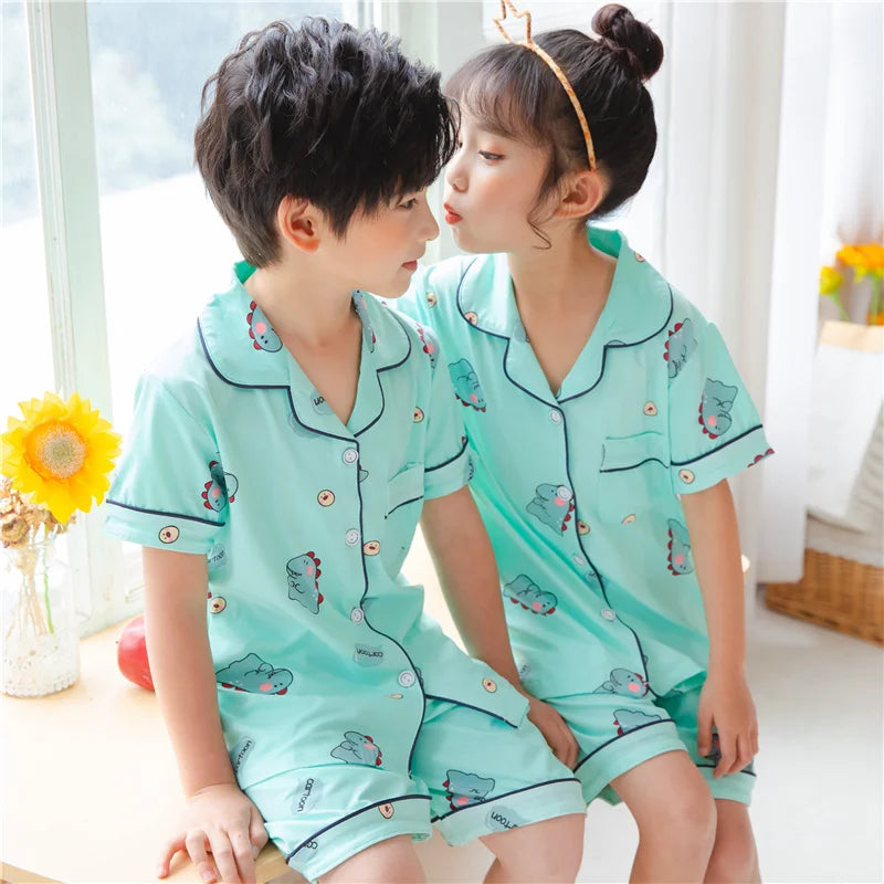 Summer Kids' Pajama Set – Soft Cotton Dinosaur Print Sleepwear for Boys and Girls, Comfortable Homewear for Toddlers and Children