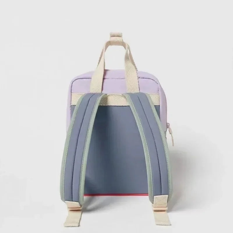 New Children's Casual Fashion Bag Boys and Girls Canvas Two-shoulder Bags Baby Color Matching Quilted Backpack School Bags