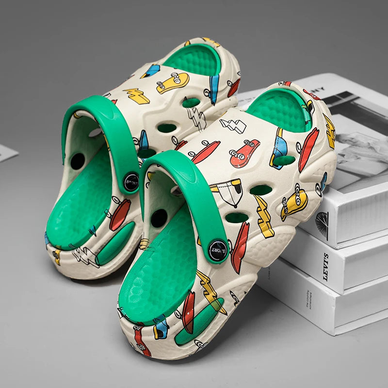 Children's slippers printed non-slip soft sole home indoor and outdoor graffiti boys and girls treasure stepping on poo sandals