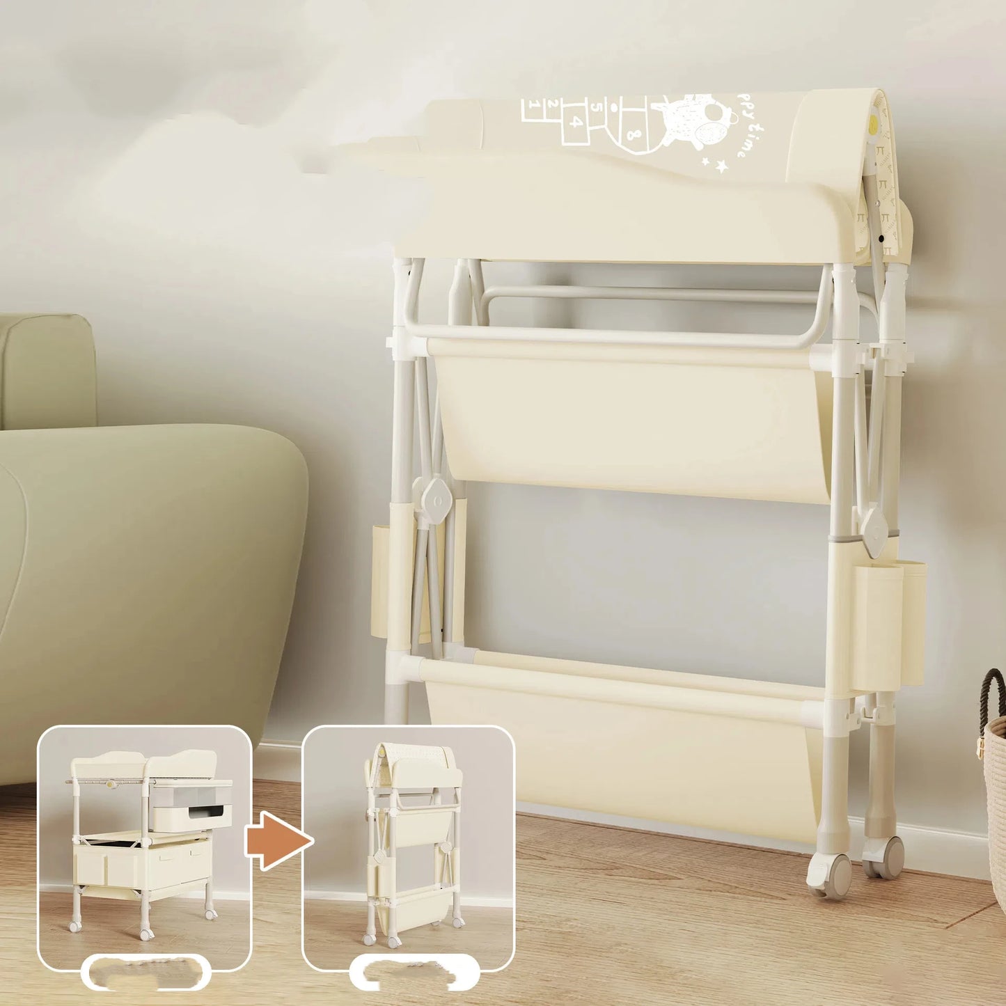 GoAnywhere Baby Changing Station - 4-in-1 Foldable Nursery Center with Bath & Massage Pad (Newborn to Toddler)