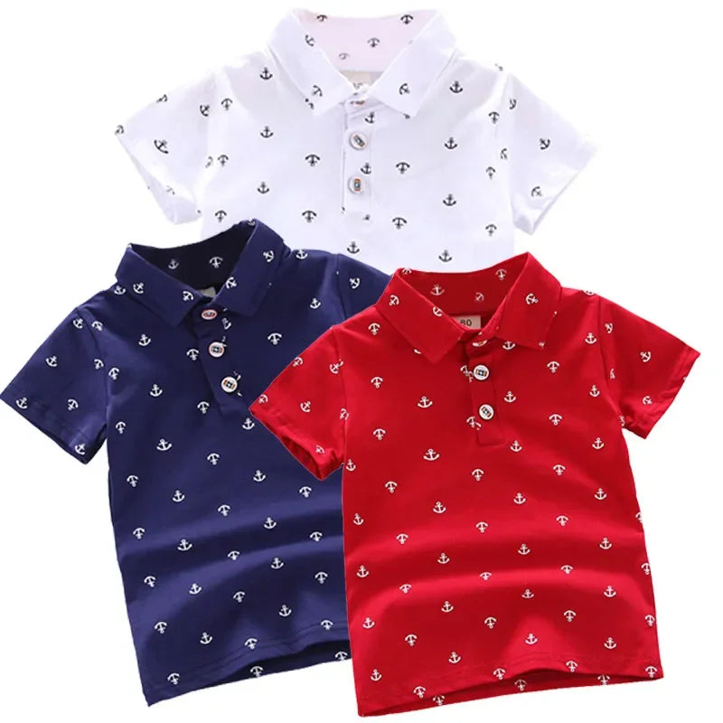 2025 Summer New Boys Fashion Print Short Sleeve Turndown Collar Cotton Shirt Breathable Children Tops Baby Clothes Dropshipping