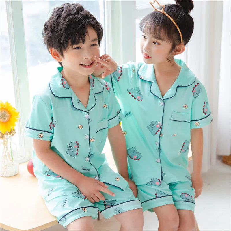 Summer Kids' Pajama Set – Soft Cotton Dinosaur Print Sleepwear for Boys and Girls, Comfortable Homewear for Toddlers and Children