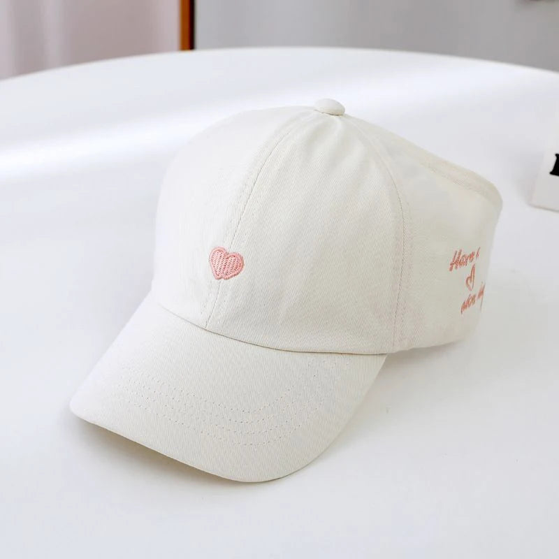 Embroidery Heart Kids Empty Top Hats Korean Girl Summer Sunshade Ponytail Baseball Caps Solid Color Outdoor Children Sun Hats