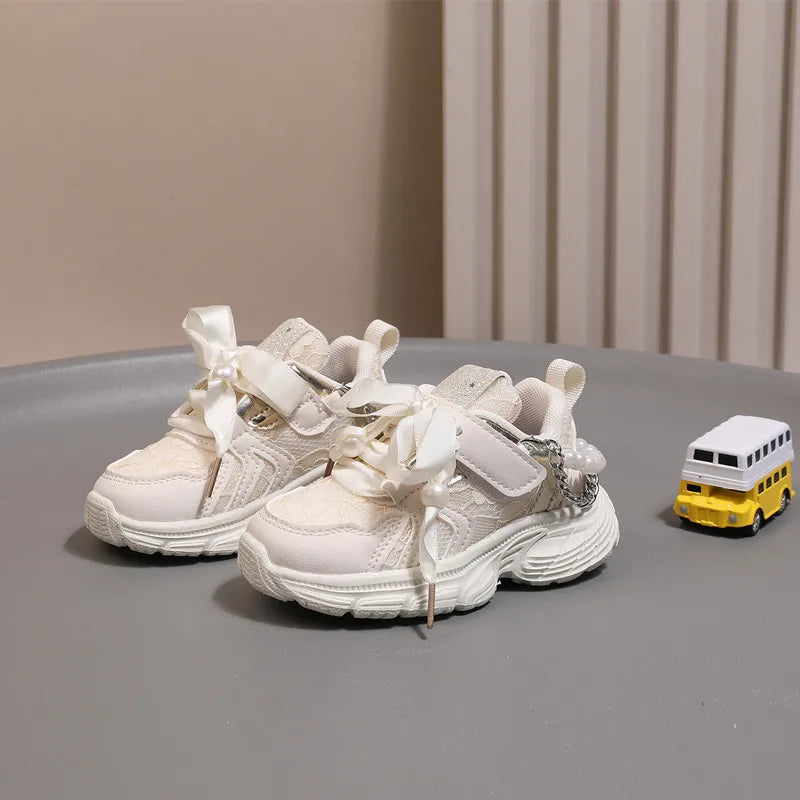 Children's Shoes 2025 New Toddler Girls Sport Shoes Pearl Soft Sole Breathable Outdoor Tennis Fashion Kids Sneakers EU21-30