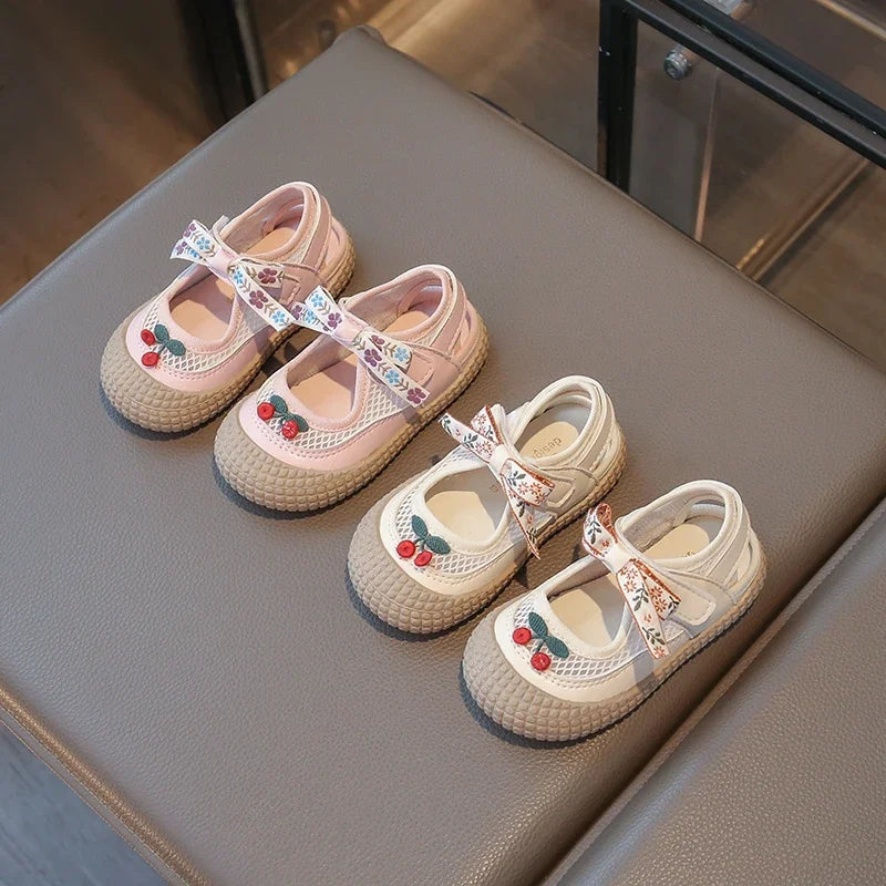 Baby Girls Sandals Cut-outs Cherry Children Beach Shoes Toddler Kids Summer Princess Shoes Anti Slip Soft Sole Babies Sandals