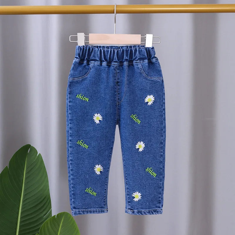Jeans for Kids Girls Trousers Spring Autumn 2023 New Bow Bell-bottomed Stretch Princess pants for children Girl Denim Pants