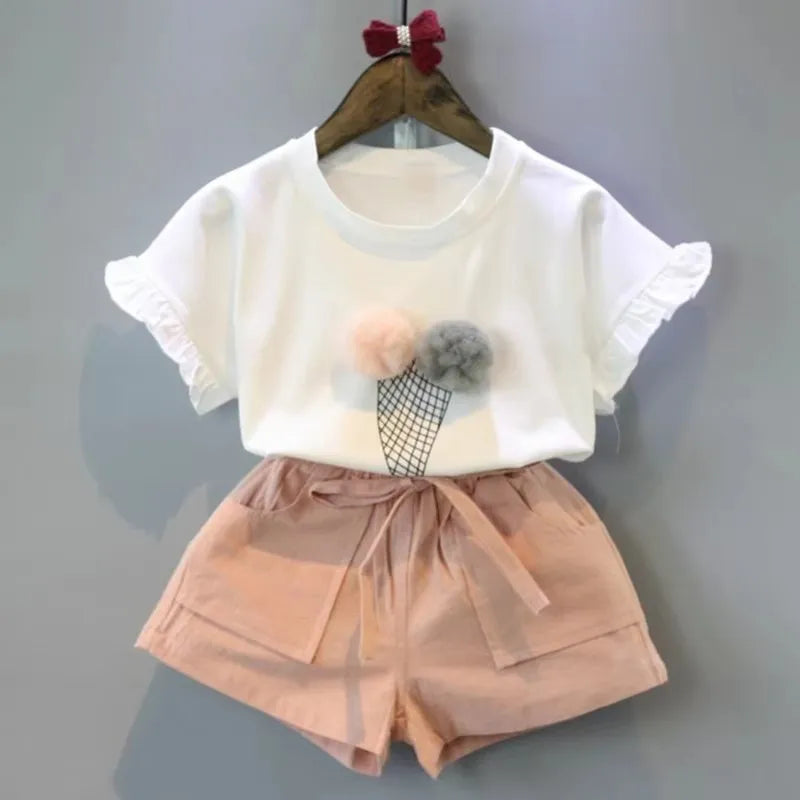 Bear Leader Girls Clothing Sets 2022 Summer Kids Clothes Floral Chiffon Halter+Embroidered Shorts Straw Children Clothing