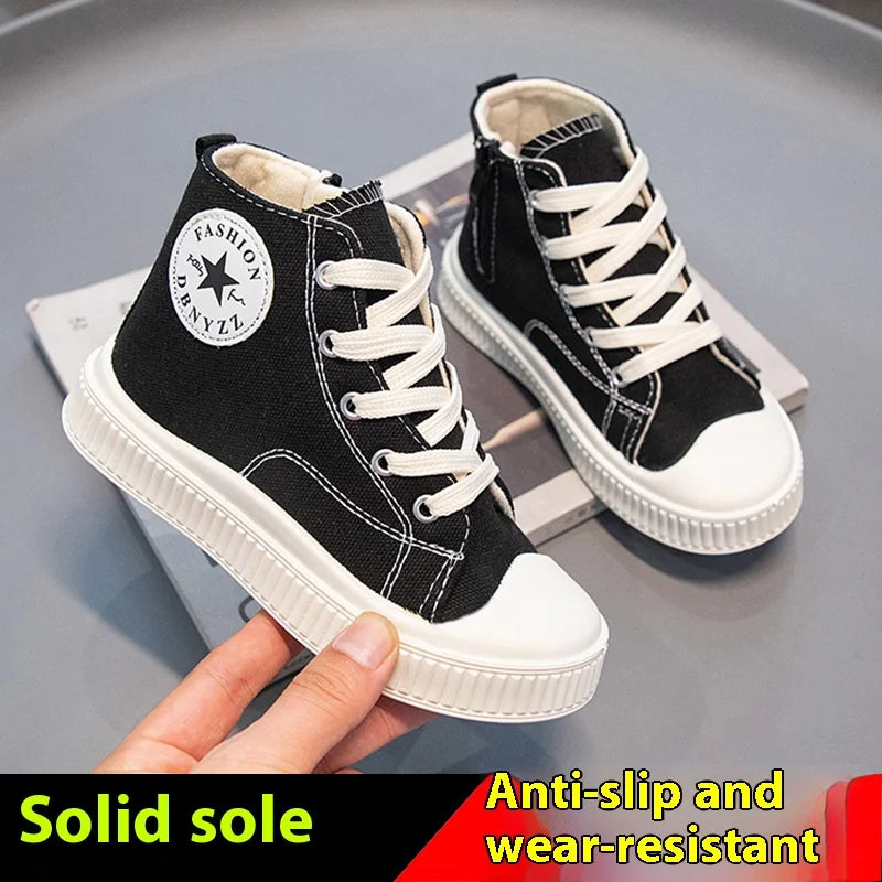 2025 New Children's High-Top Canvas Shoes Boys and Girls Ins Tide Soft Bottom Sneakers with Breathable Casual Board Shoes