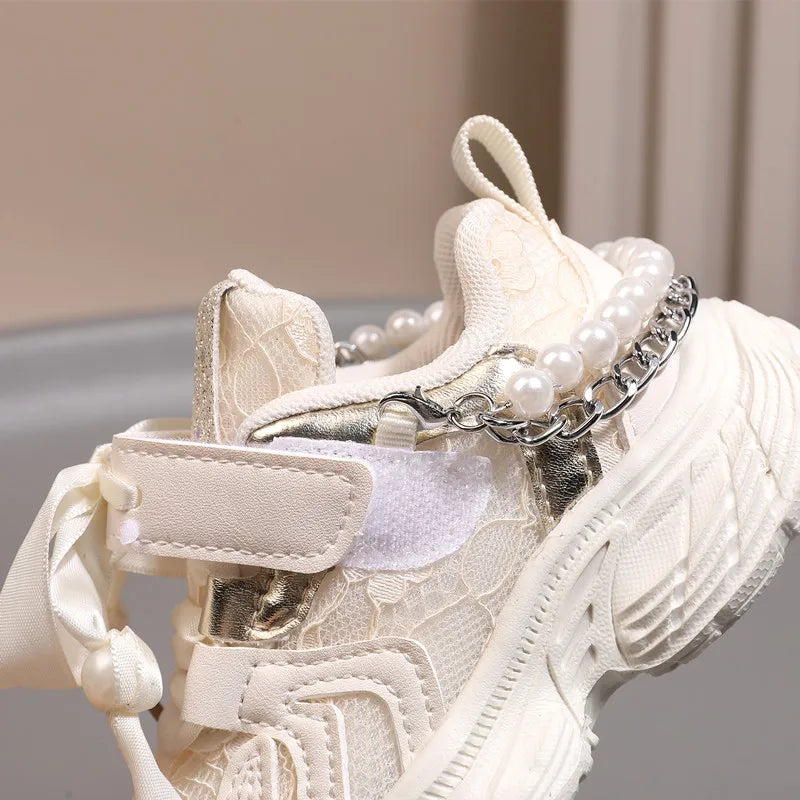 Children's Shoes 2025 New Toddler Girls Sport Shoes Pearl Soft Sole Breathable Outdoor Tennis Fashion Kids Sneakers EU21-30