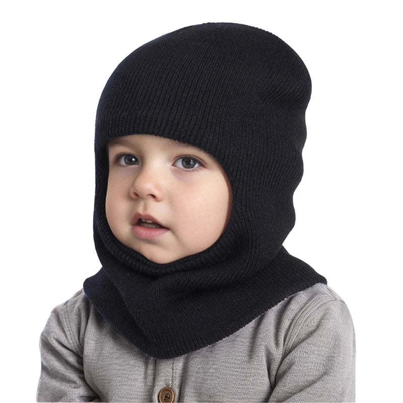 Winter Baby Balaclava Hat Warm Knitted Woolen Beanie Cap Scarf One-Piece Kids Ear Protection Hat Toddler Neckerchief Bonnet 1-7Y