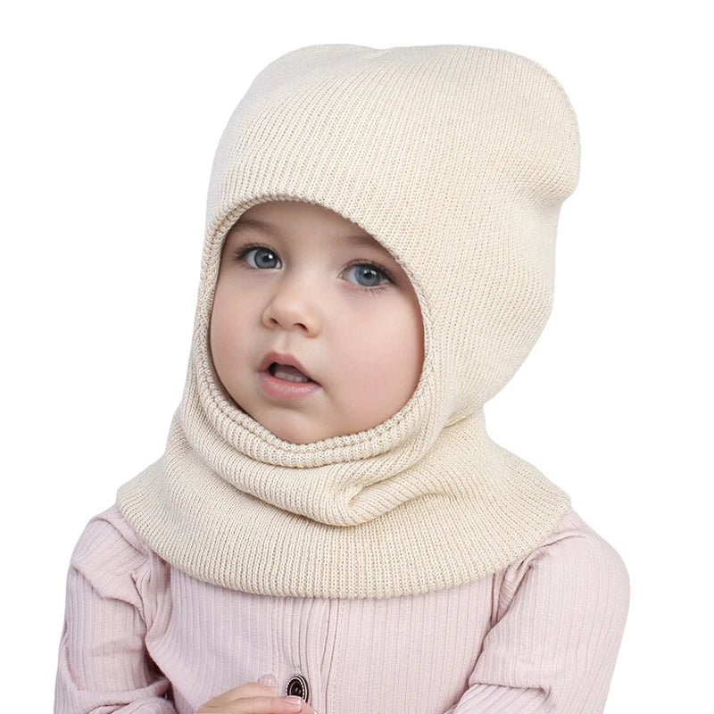 Winter Baby Balaclava Hat Warm Knitted Woolen Beanie Cap Scarf One-Piece Kids Ear Protection Hat Toddler Neckerchief Bonnet 1-7Y