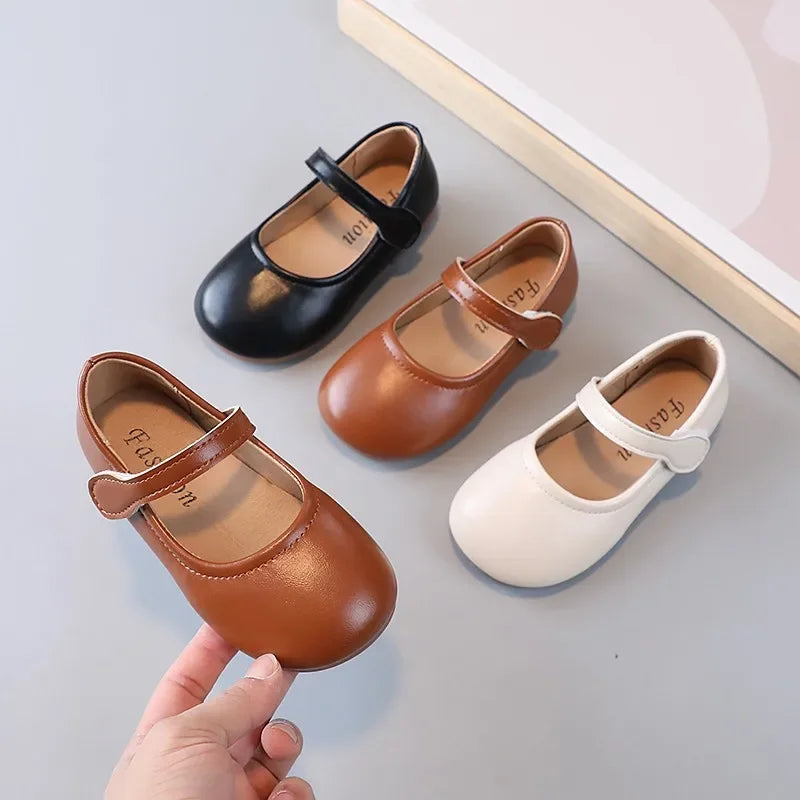 Girls Black Leather Shoes for Wedding Party Back To School Flats Kids Mary Janes Simple Classic Soft Anti-skid Kids Casual Shoes