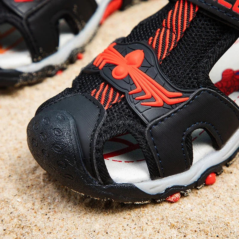 Summer Kids' Sports Sandals – Breathable Hollow-Out Design, Non-Slip Soft Soles for Boys and Girls in Black, Red, Gray, and Blue