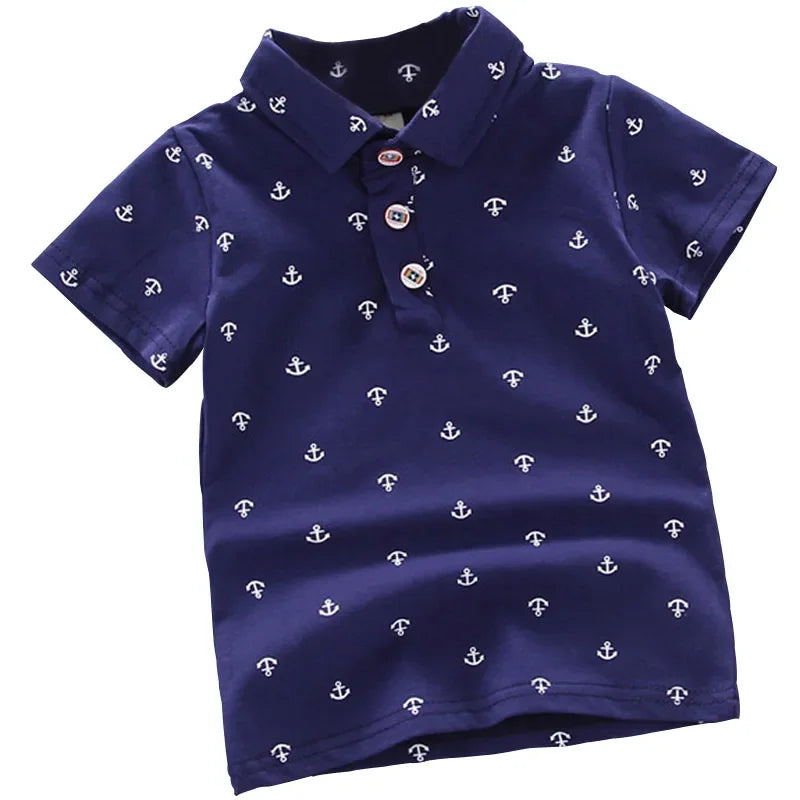 2025 Summer New Boys Fashion Print Short Sleeve Turndown Collar Cotton Shirt Breathable Children Tops Baby Clothes Dropshipping