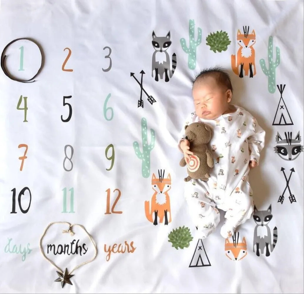 100*100cm Newborn baby Monthly Growth Milestone Blanket photography props Background Cloth Commemorate Rug