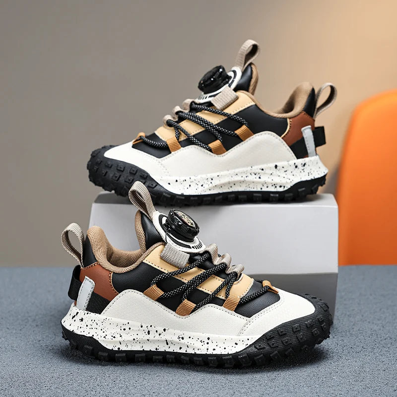 Boys' Shoes 2024 Summer New Breathable Mesh Sports Shoes Anti-Kick Baotou Shoes Children's Rotating Buckle Running Shoes