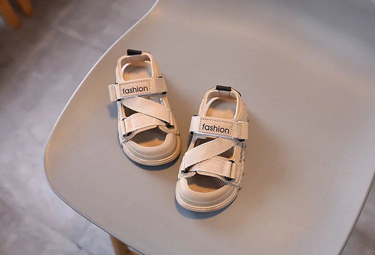 H04172 Summer Boys' Breathable Canvas Sandals – Outdoor Casual Shoes with Nylon Strap Detail for Toddlers and School-Age Children