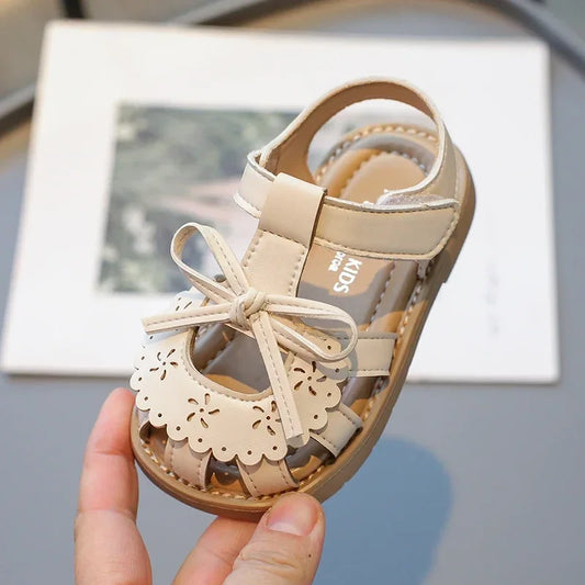 Girls Baby Sandals Summer Bow Beige Soft Girls Walking Shoes 2-12 Years Old Pink Fashion Non-slip Children Sandals Baby Shoes